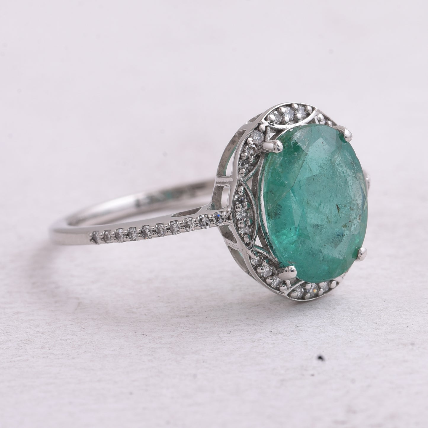 2.41 Ct Oval Mixed Cut Natural Emerald 950 Platinum Ring