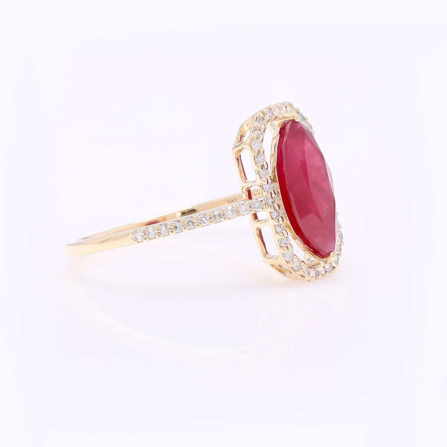 2.06 Ct Marquise Mixed Cut Natural Ruby 14K Gold Ring