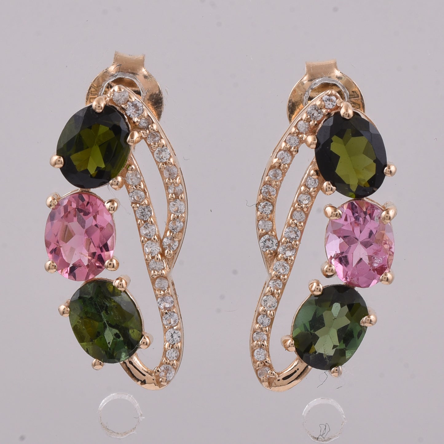 1.96 Ct Oval Natural Multi-Coloured Tourmaline 14K Gold Earrings