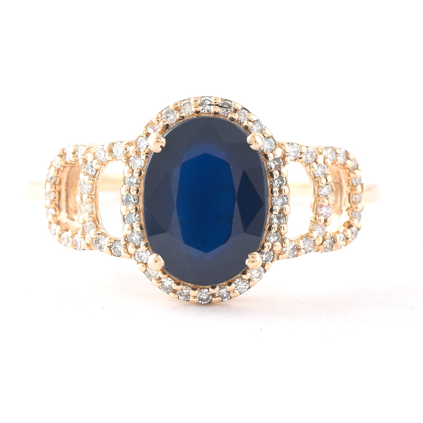 2.21 Ct Oval Mixed Cut Natural Sapphire 14K Gold Ring