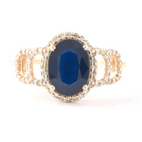 2.21 Ct Oval Mixed Cut Natural Sapphire 14K Gold Ring
