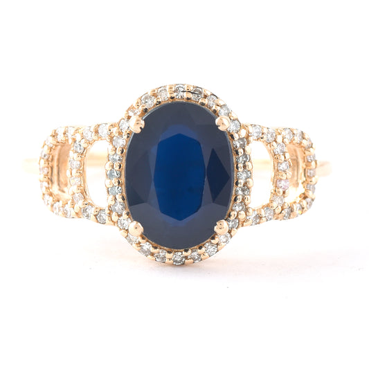 2.21 Ct Oval Mixed Cut Natural Sapphire 14K Gold Ring