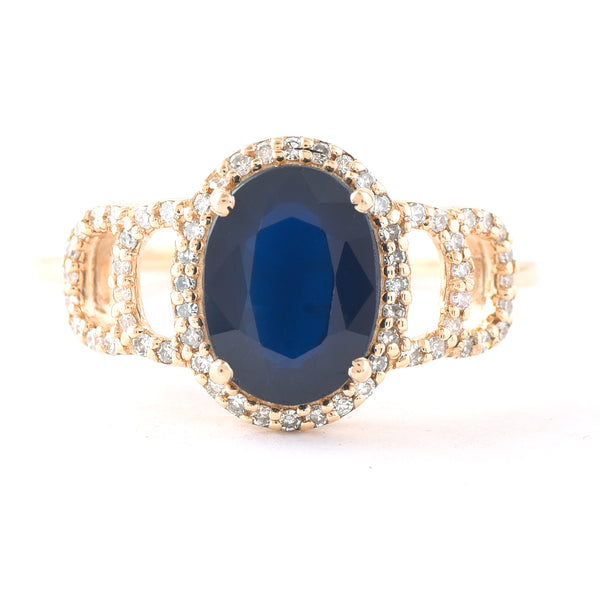 2.21 Ct Oval Mixed Cut Natural Sapphire 14K Gold Ring