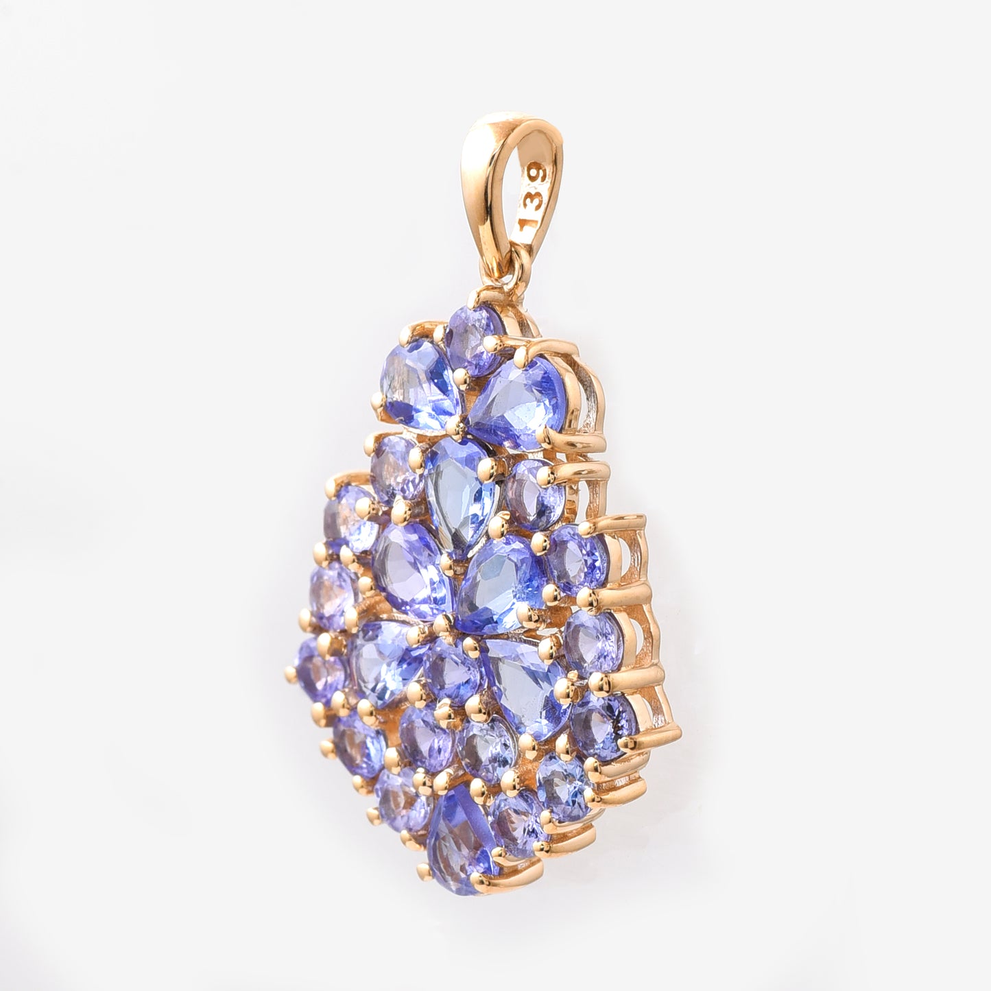2.16 Ct Round Mixed Cut, Pear Mixed Cut Natural Tanzanite 14K Gold Pendant