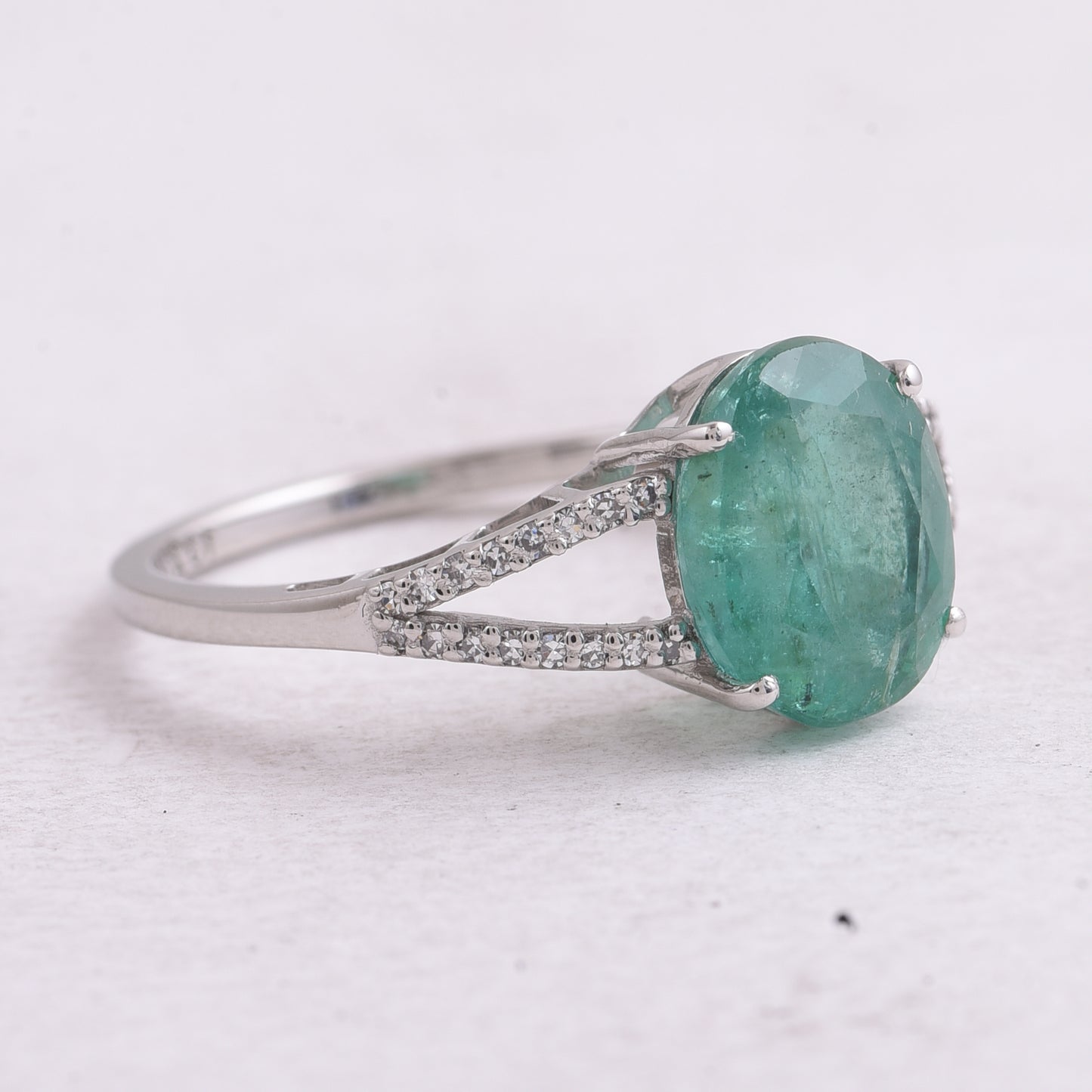 2.76 Ct Oval Mixed Cut Natural Emerald 950 Platinum Ring