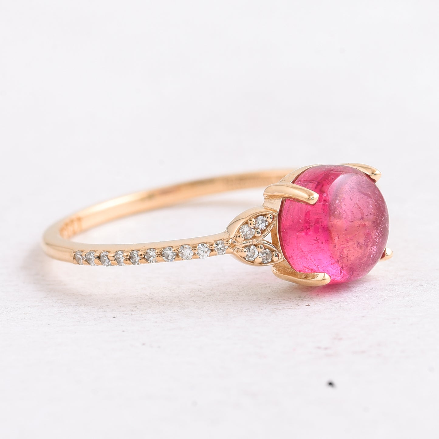 1.79 Ct Round Cabochon Cut Natural Tourmaline 14K Gold Ring