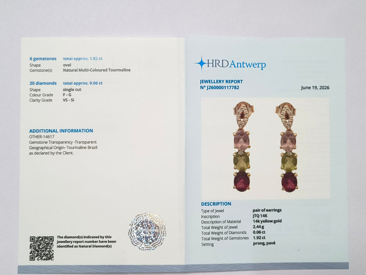 1.98 Ct Oval Natural Multi-Coloured Tourmaline 14K Gold Earrings