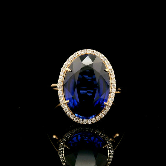 6.78 Ct Oval Mixed Cut Lab Grown Sapphire 14K Gold Ring