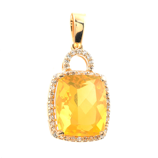 3.05 Ct Cushion Mixed Cut Natural Fire Opal 14K Gold Pendant