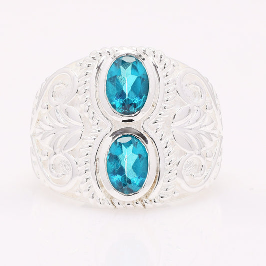 1.78 Ct Oval Paraiba Topaz 925 Silver Ring
