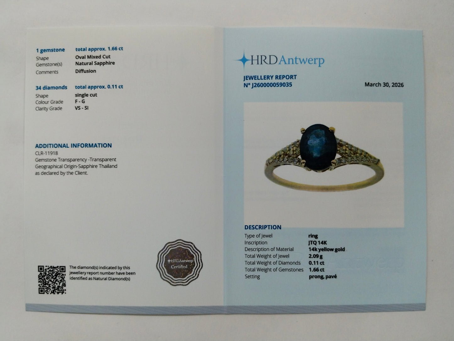 1.77 Ct Oval Mixed Cut Natural Sapphire 14K Gold Ring