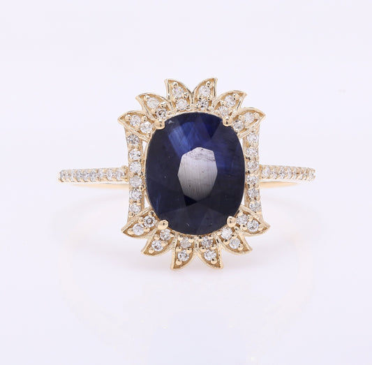 2.25 Ct Oval Mixed Cut Natural Sapphire 14K Gold Ring