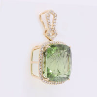 11.89 Ct Cushion Mixed Cut Natural Peridot 14K Gold Pendant