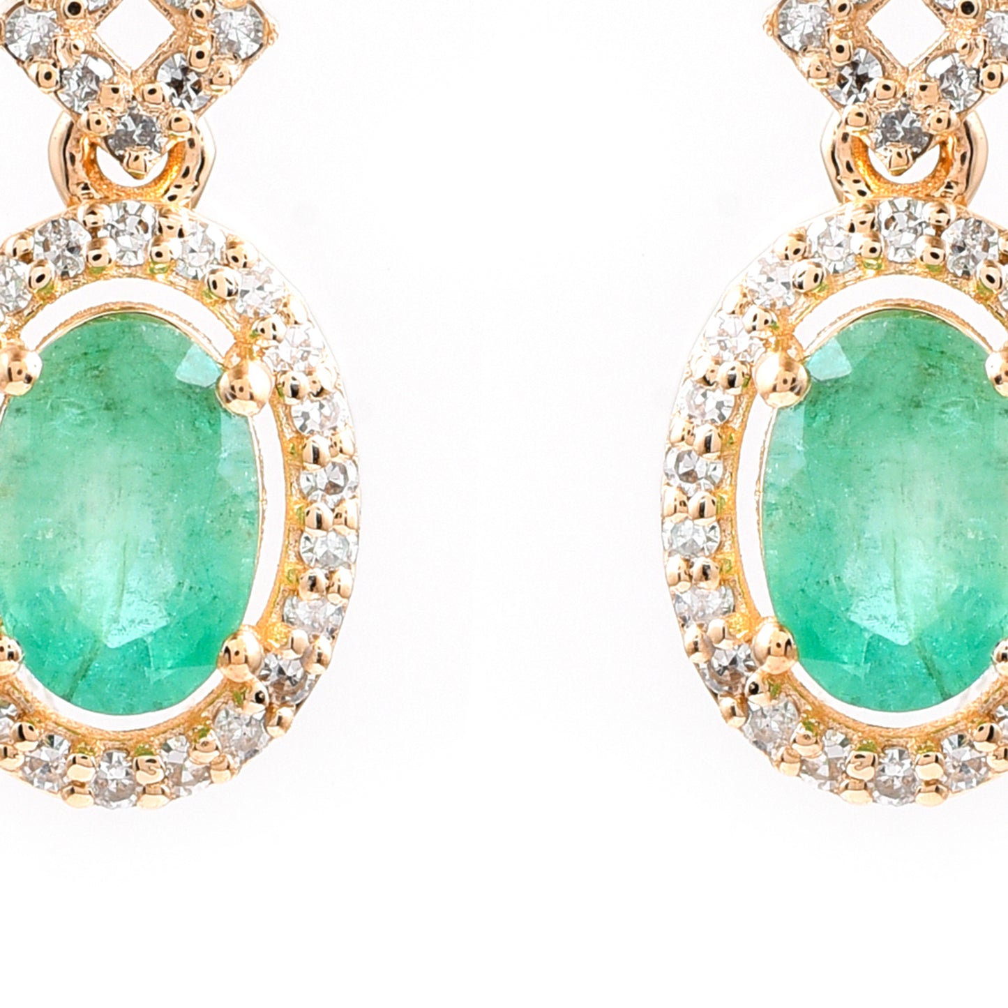 2.08 Ct Oval Mixed Cut Natural Emerald 14K Gold Earrings