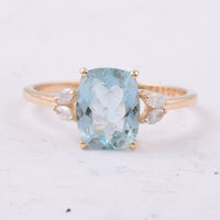 1.78 Ct Cushion Mixed Cut Natural Aquamarine 14K Gold Ring