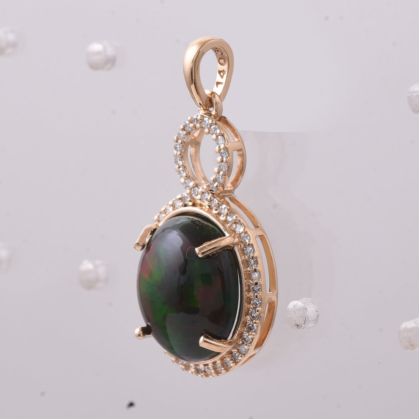 3.43 Ct Oval Cabochon Cut Natural Black Opal 14K Gold Pendant