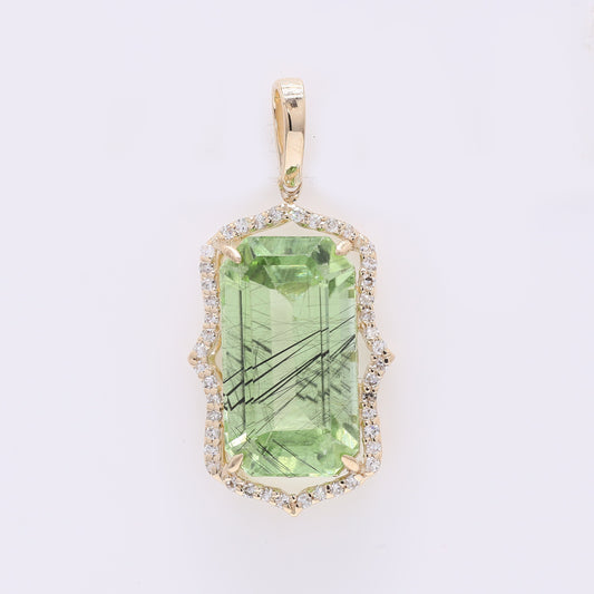 6.24 Ct Octagon Step Cut Natural Peridot 14K Gold Pendant