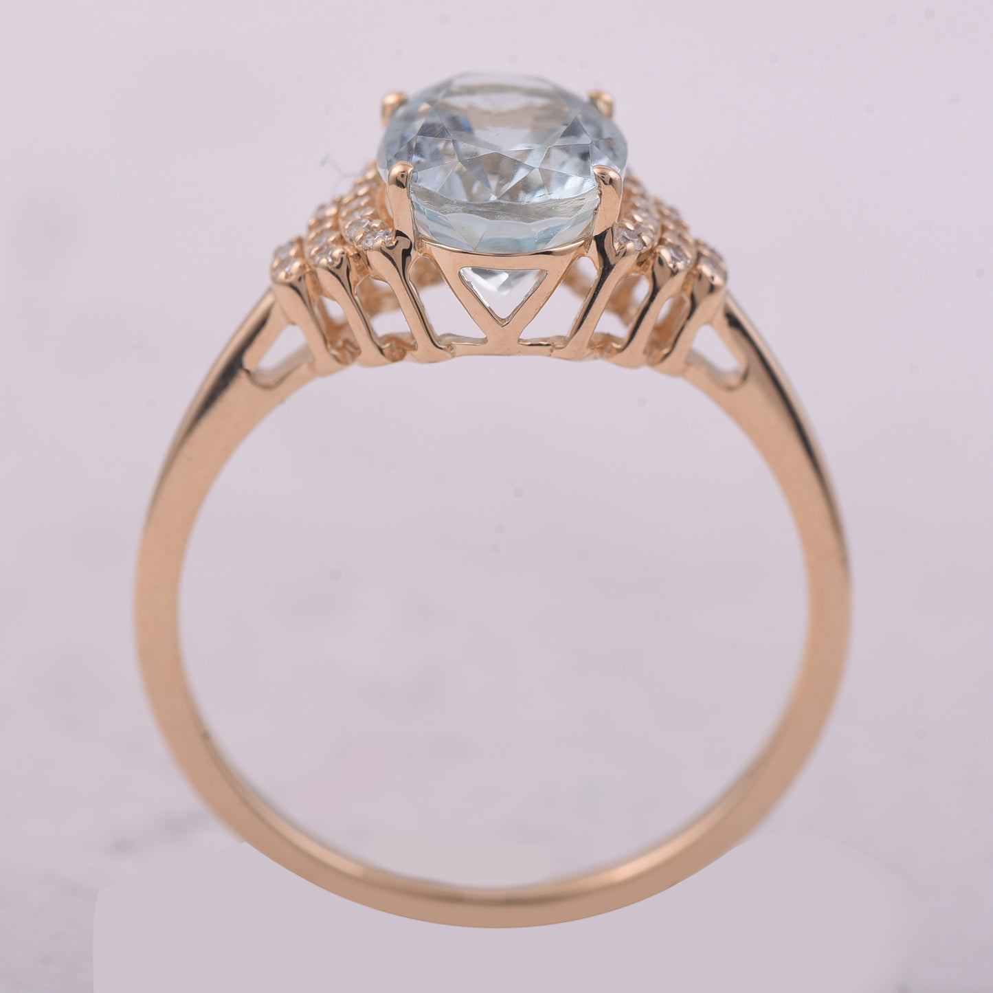1.89 Ct Oval Mixed Cut Natural Aquamarine 14K Gold Ring