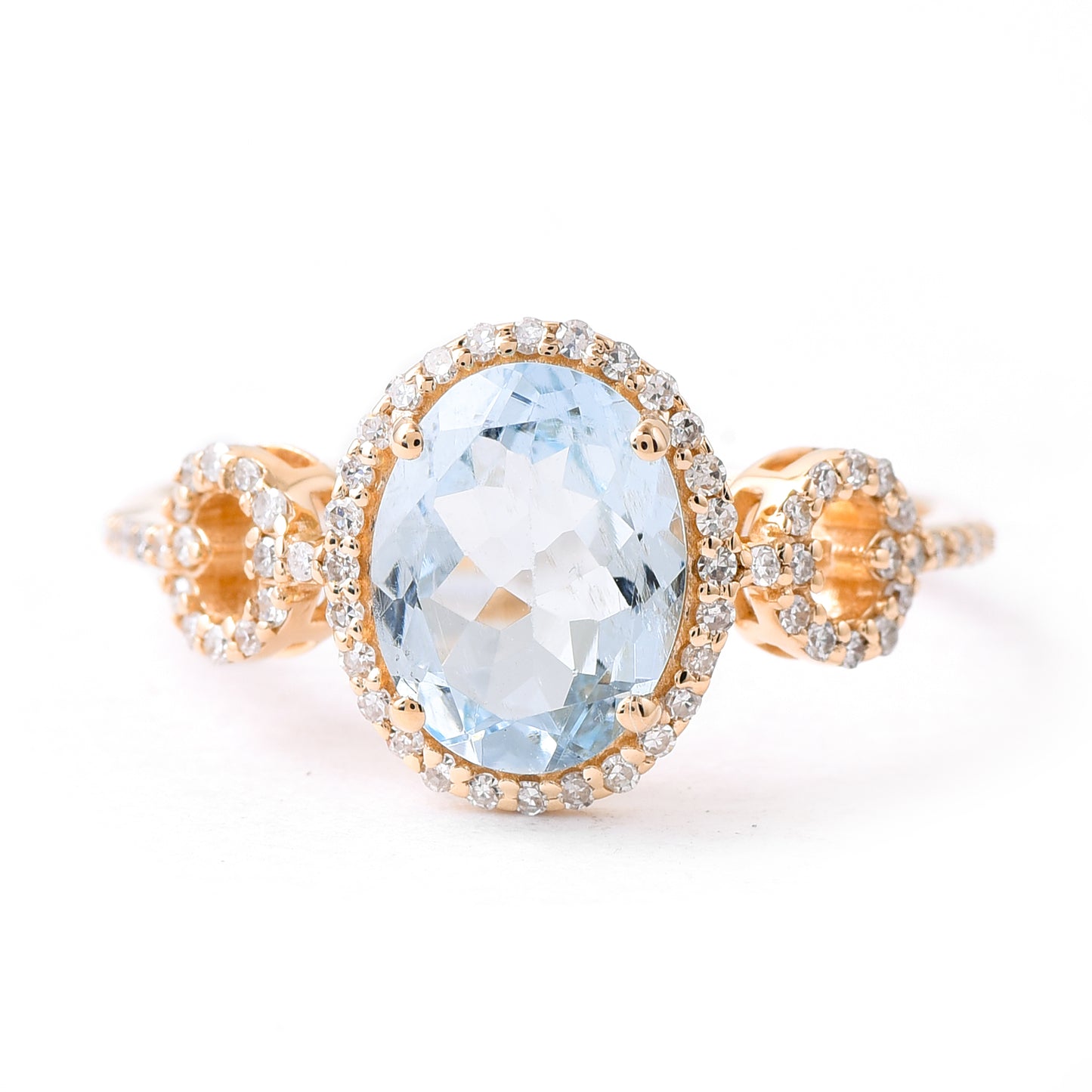 1.65 Ct Oval Mixed Cut Natural Aquamarine 14K Gold Ring