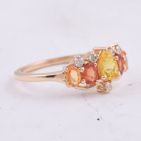 1.53 Ct Pear, Oval Natural Multi Coloured Sapphire 14K Gold Ring