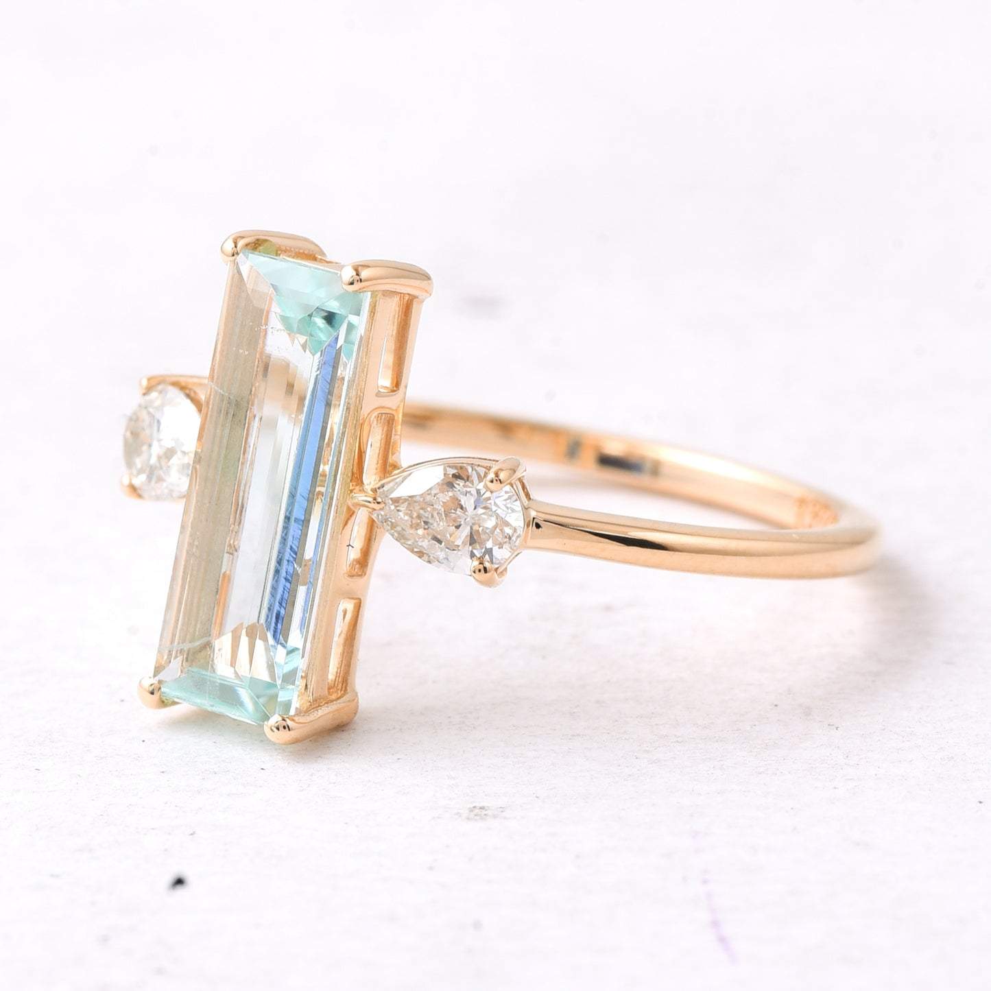 1.39 Ct Rectangle Step Cut Natural Aquamarine 14K Gold Ring