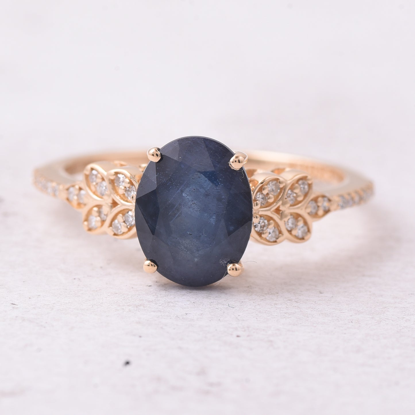 2.57 Ct Oval Mixed Cut Natural Sapphire 14K Gold Ring