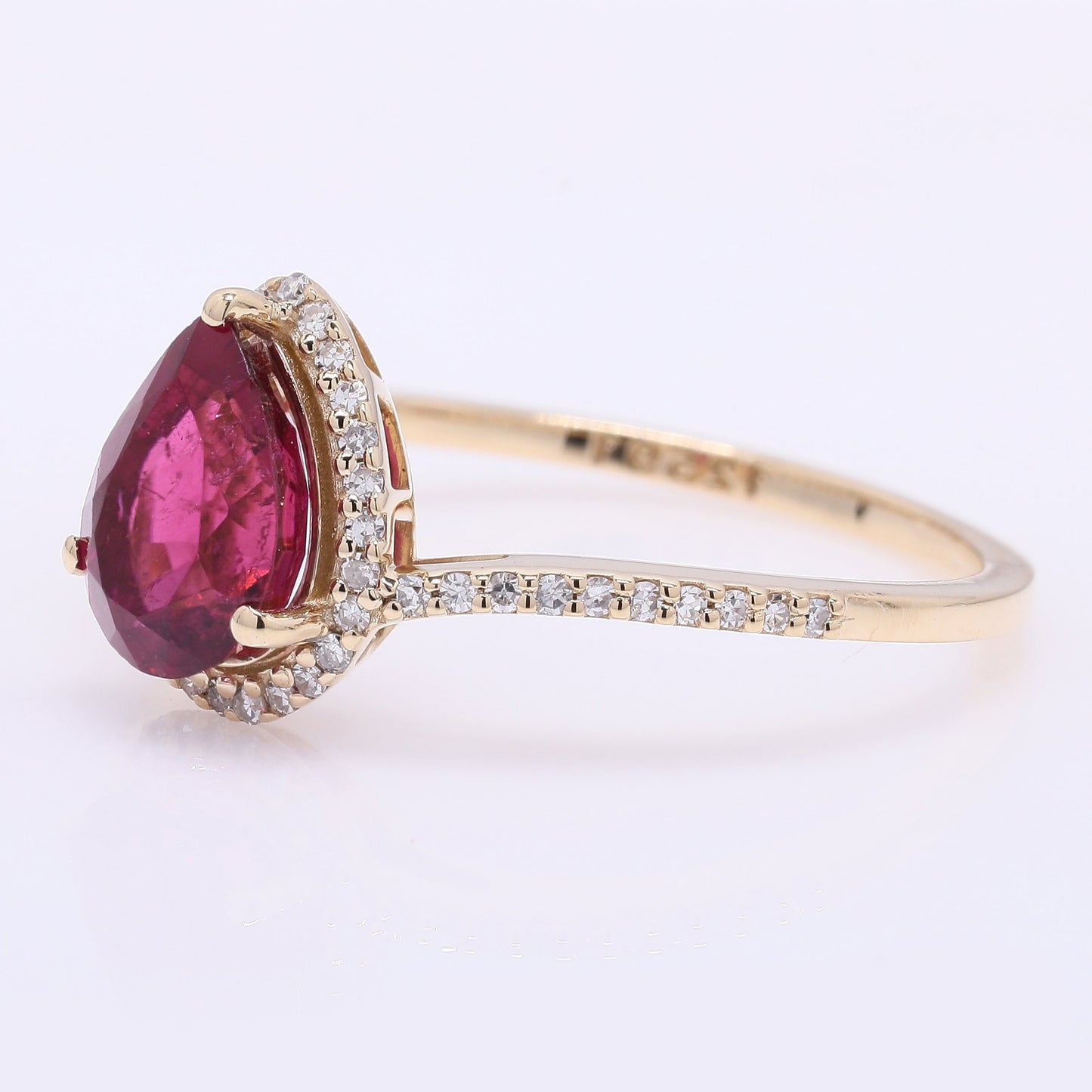 1.44 Ct Pear Mixed Cut Natural Rubellite 14K Gold Ring