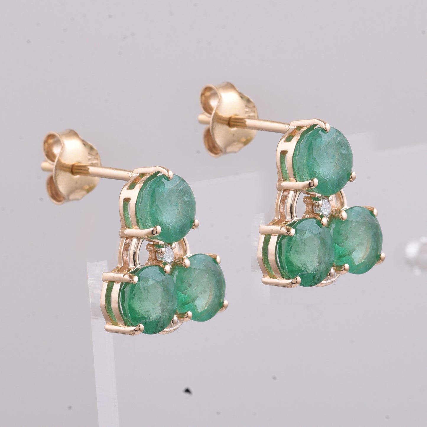 2.80 Ct Round Natural Emerald 14K Gold Earrings