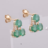 2.80 Ct Round Natural Emerald 14K Gold Earrings