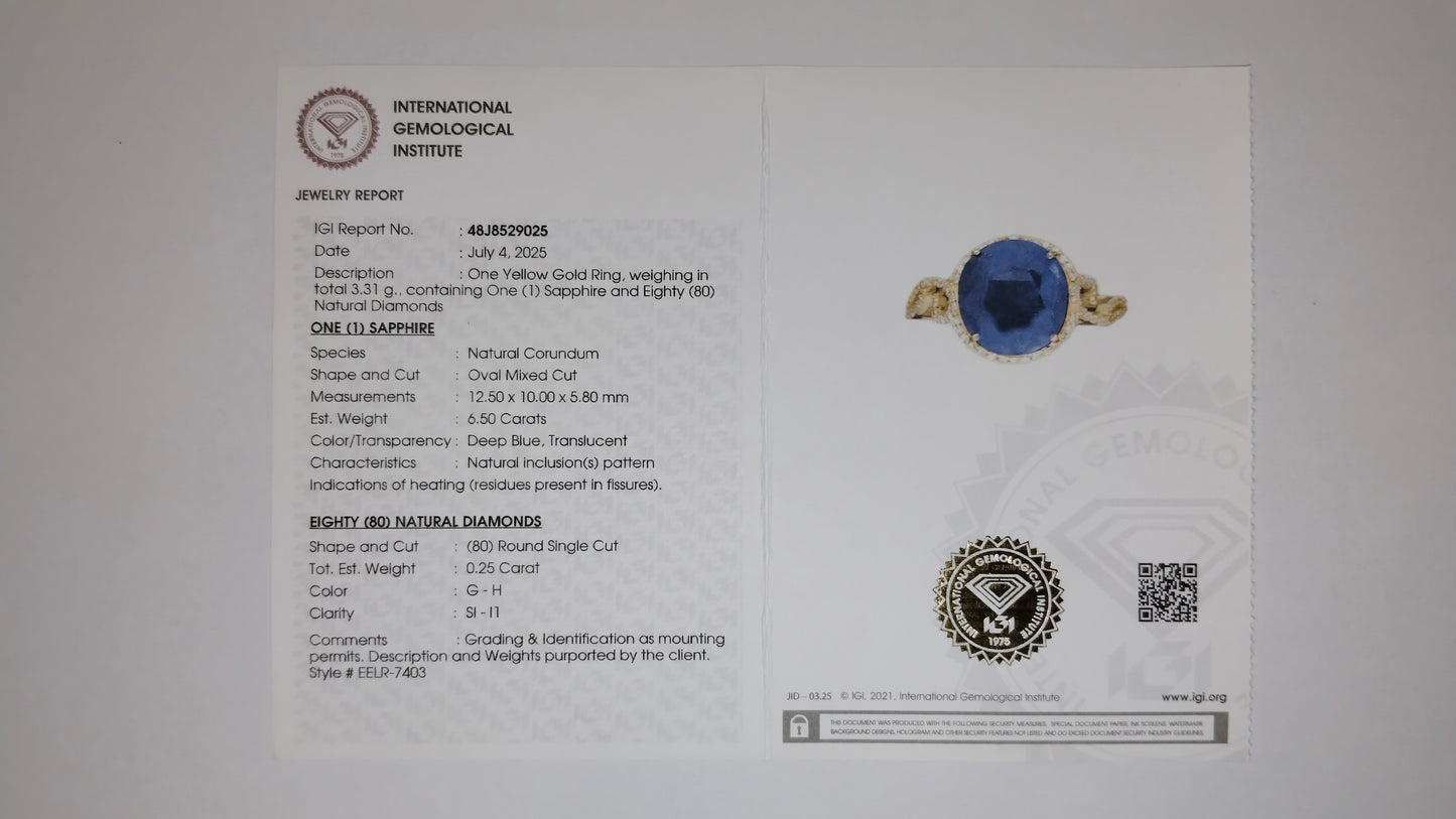 6.75 Ct Oval Mixed Cut Natural Corundum Sapphire 14K Gold Ring