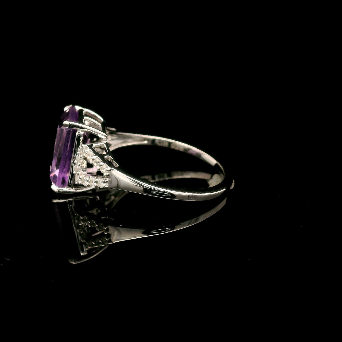 3.14 Ct Octagon Amethyst, White Zircon 925 Sterling Silver Ring
