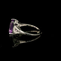 3.14 Ct Octagon Amethyst, White Zircon 925 Sterling Silver Ring