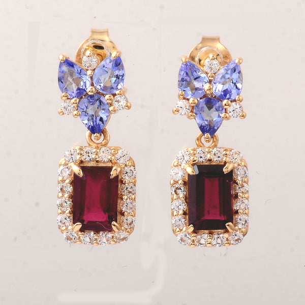 2.92 Ct Octagon Rubellite 14K Gold Earrings