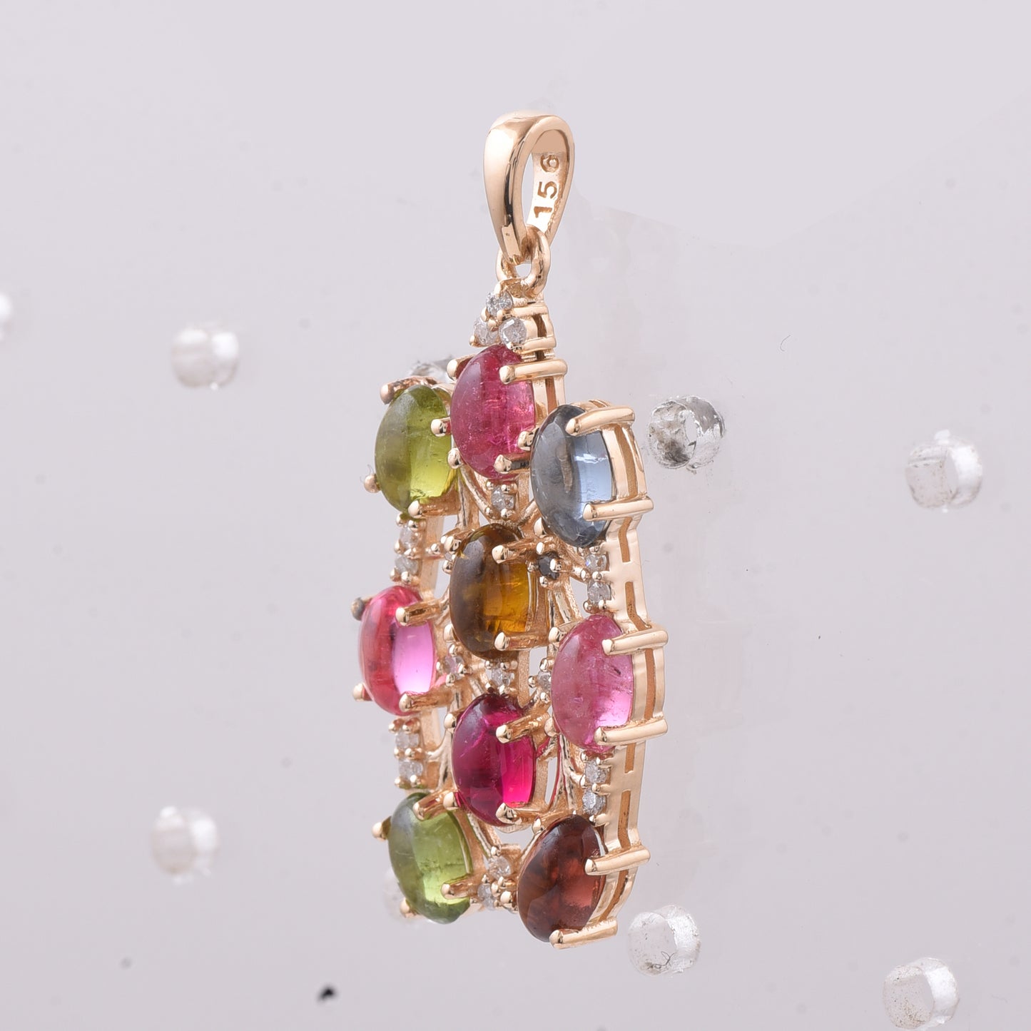 2.32 Ct Oval Cabochon Cut Natural Multi-Coloured Tourmaline 14K Gold Pendant