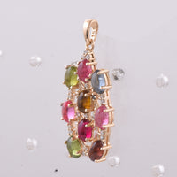 2.32 Ct Oval Cabochon Cut Natural Multi-Coloured Tourmaline 14K Gold Pendant