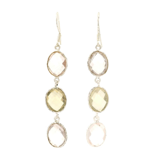 9.40 Ct Rose Quartz, Lemon Quartz 925 Sterling Silver Earrings