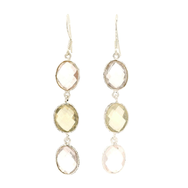 9.40 Ct Rose Quartz, Lemon Quartz 925 Sterling Silver Earrings