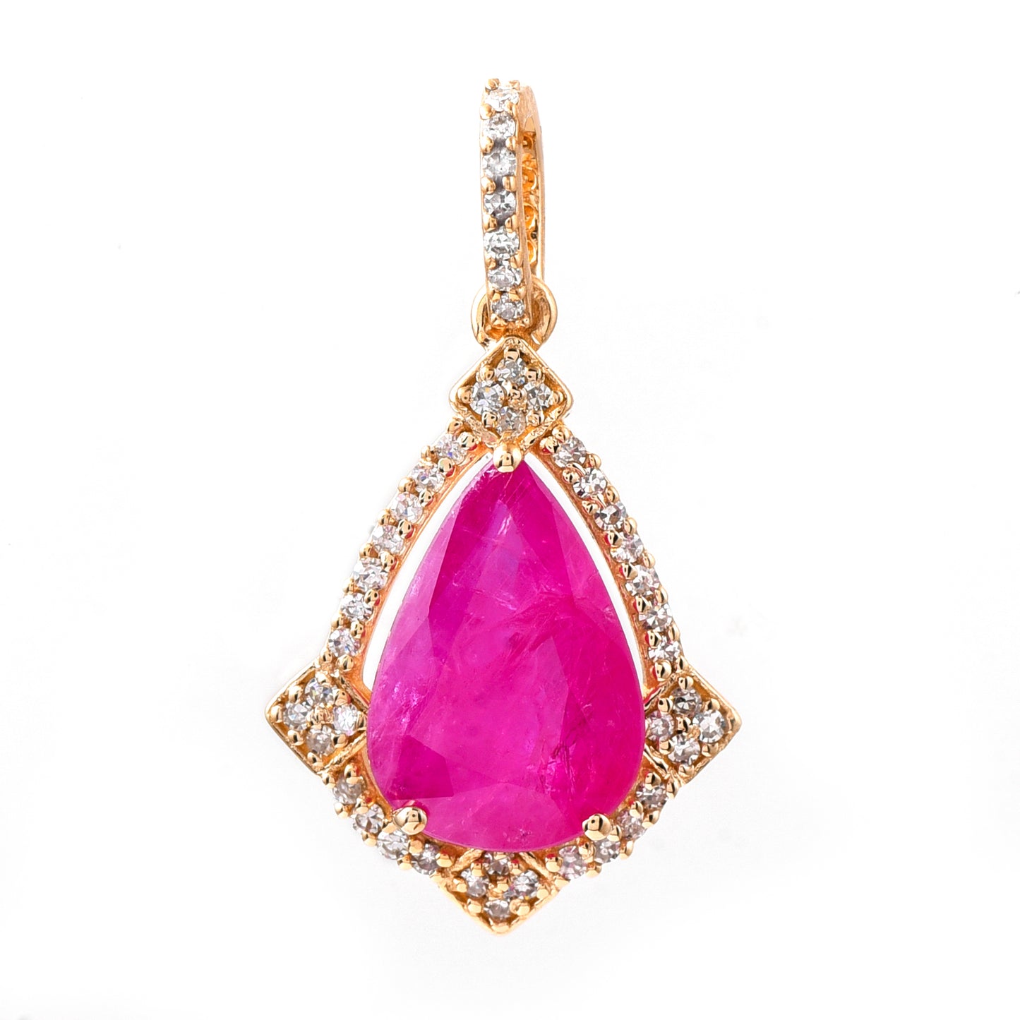 2.70 Ct Pear Mixed Cut Natural Ruby 14K Gold Pendant