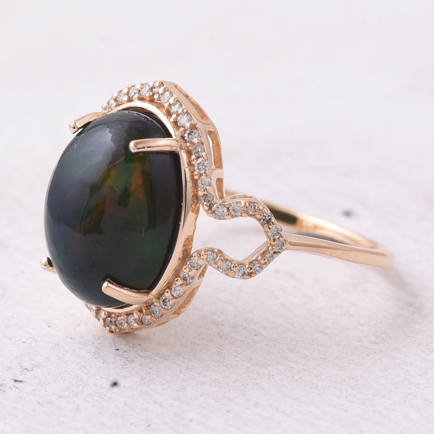 4.02 Ct Oval Cabochon Cut Natural Black Opal 14K Gold Ring