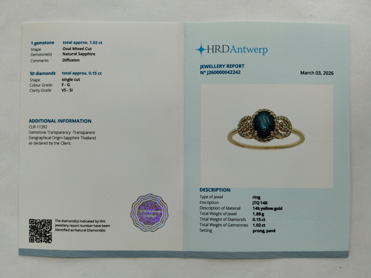 1.17 Ct Oval Mixed Cut Natural Sapphire 14K Gold Ring