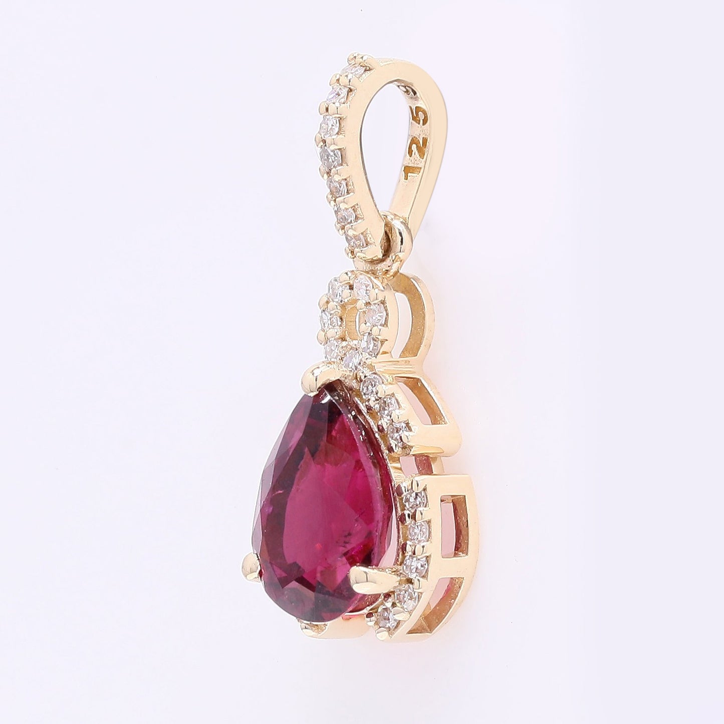 1.19 Ct Pear Mixed Cut Natural Rubellite 14K Gold Pendant
