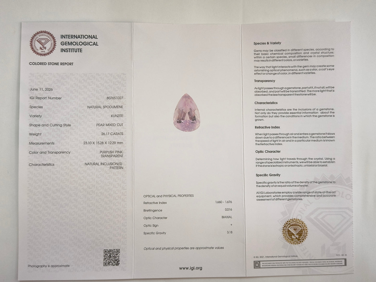 26.22 Natural Spodumene Kunzite Pear Mixed Cut Gemstone