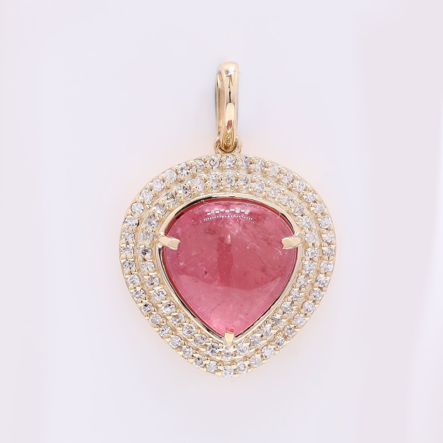 3.50 Ct Pear Cabochon Natural Tourmaline 14K Gold Pendant
