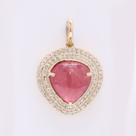 3.50 Ct Pear Cabochon Natural Tourmaline 14K Gold Pendant