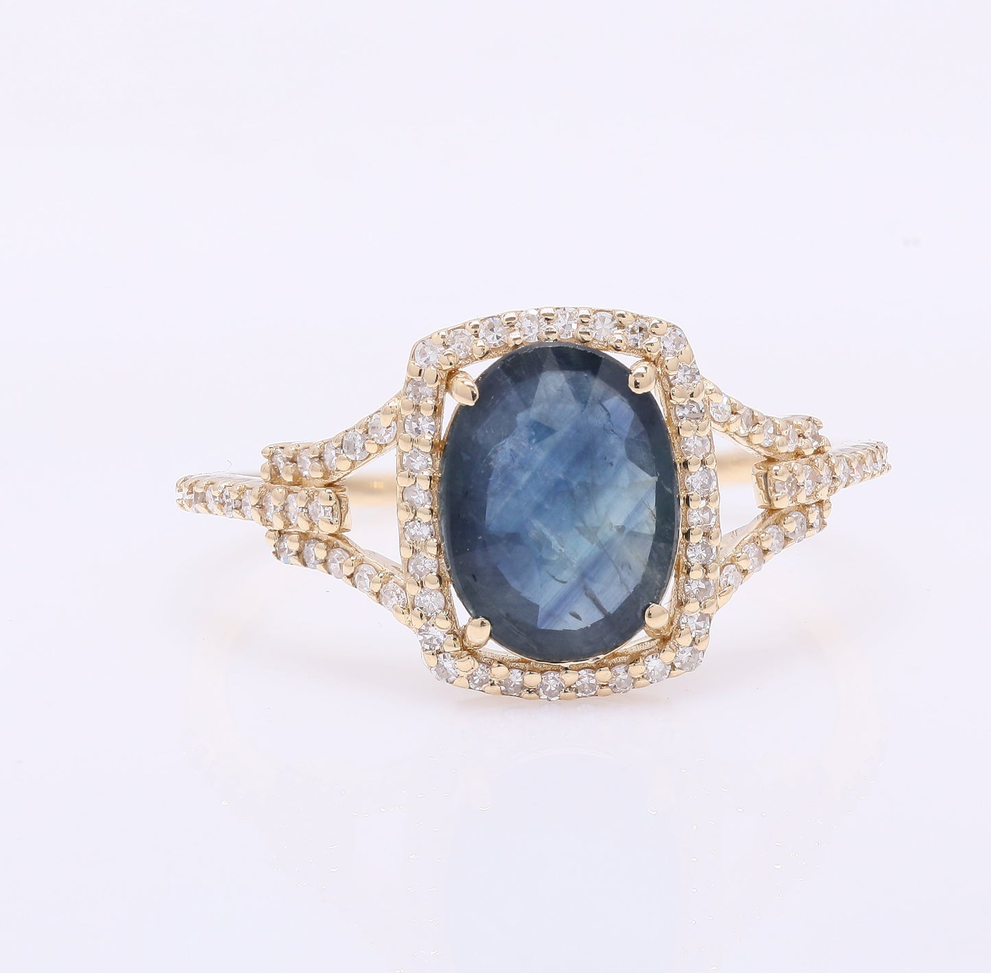 1.96 Ct Cushion Mixed Cut Natural Sapphire 14K Gold Ring