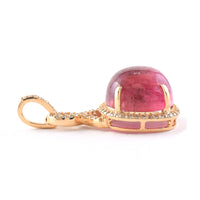 7.70 Ct Cushion Cabochon Cut Natural Rubellite 14K Gold Pendant