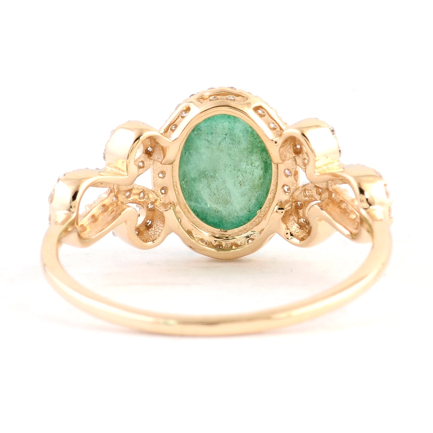 1.90 Ct Oval Cabochon Natural Beryl Emerald 14K Gold Ring
