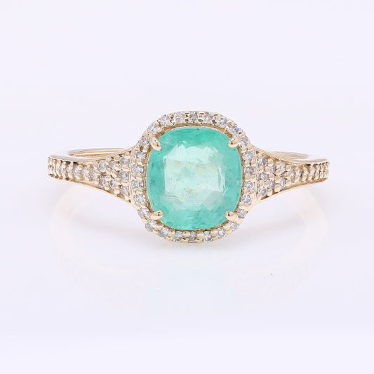 1.42 Ct Cushion Mixed Cut Natural Emerald 14K Gold Ring