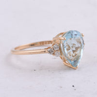 2.80 Ct Pear Natural Aquamarine 14K Gold Ring
