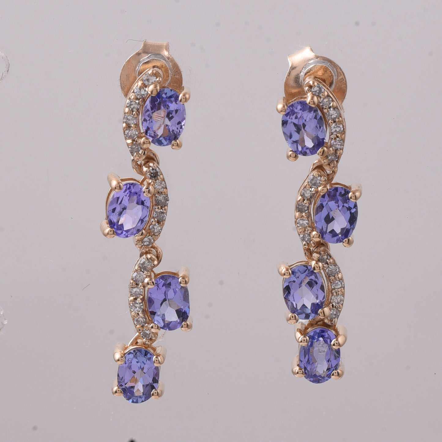 1.46 Ct Oval Mixed Cut Natural Tanzanite 14K Gold Earrings
